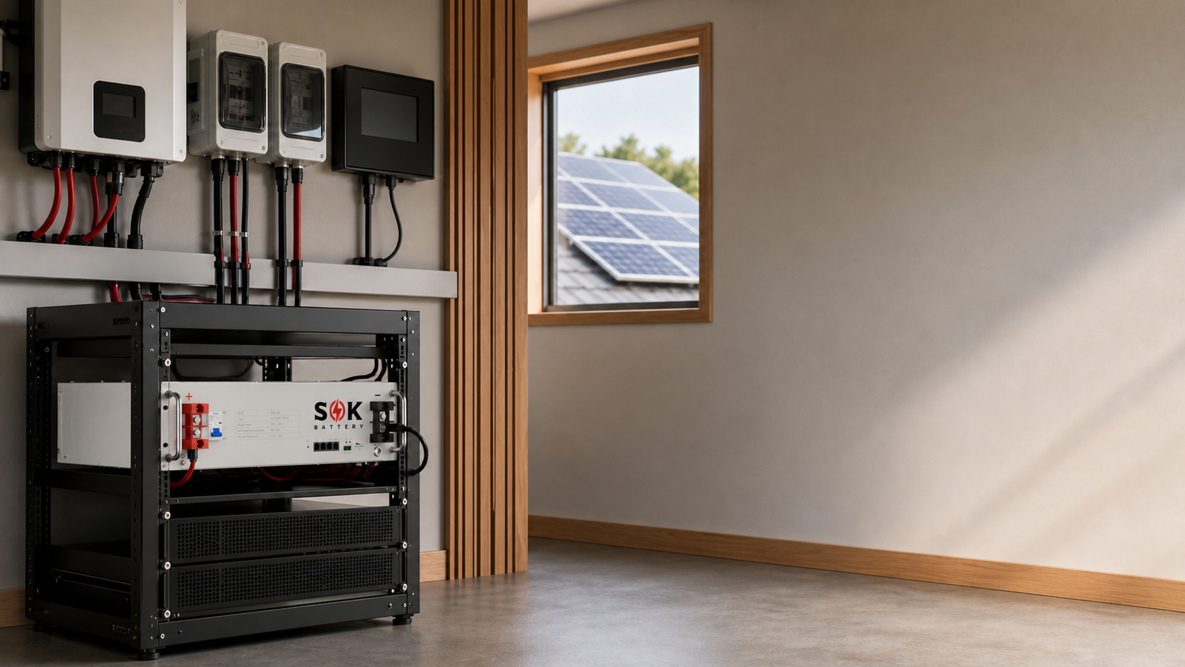 SOK SK48V100N in an indoor home solar equipment rack